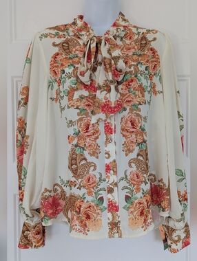 Flying Tomato Floral Bow Blouse Size S Balloon Sleeve Cottagecore Romantic Top